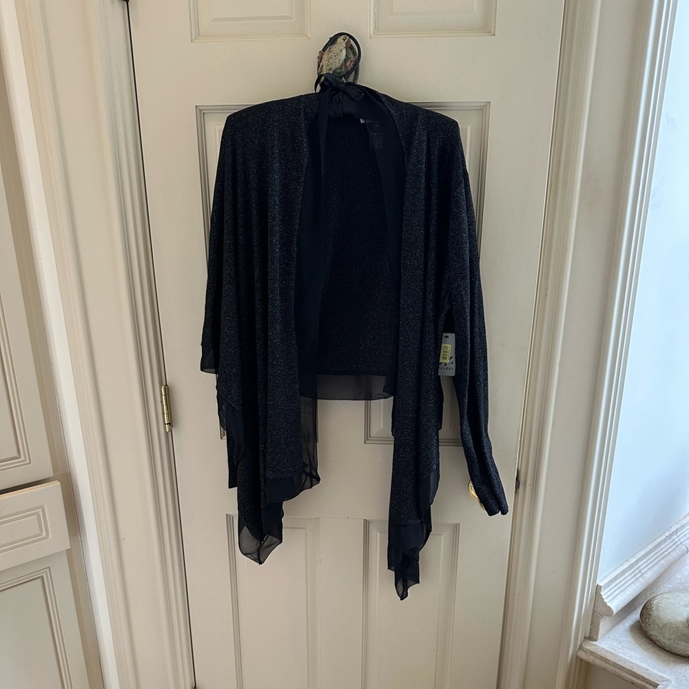 Sparkly Black ZOZO wrap trimmed in picot edged chiffon-XL-NWT
